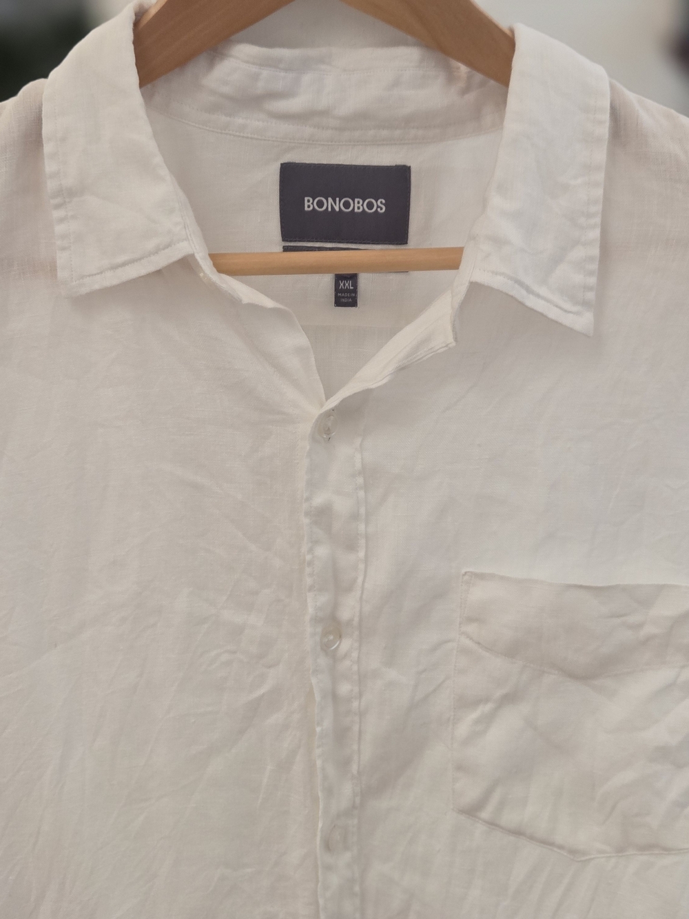 Bonobos Mens 100% Linen XXL White Casual Button-Down Shirt with Chest Pocket 2XL